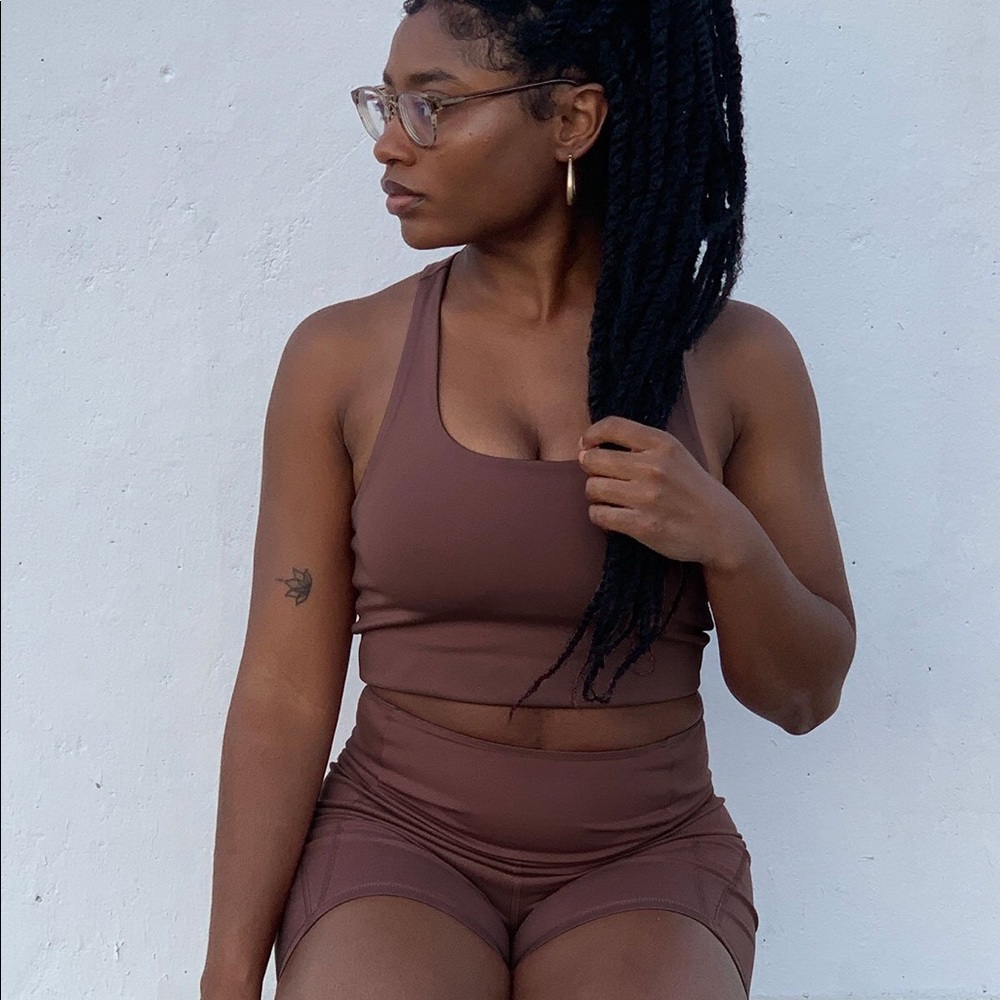 girlfriend collective Bra & Bike Shorts in Acorn